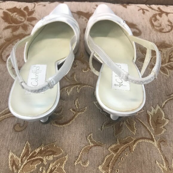 Dye-Able White Bling Rhinestone Satin Slingback D'Orsay, Formal Pump Wedding - Picture 13 of 16